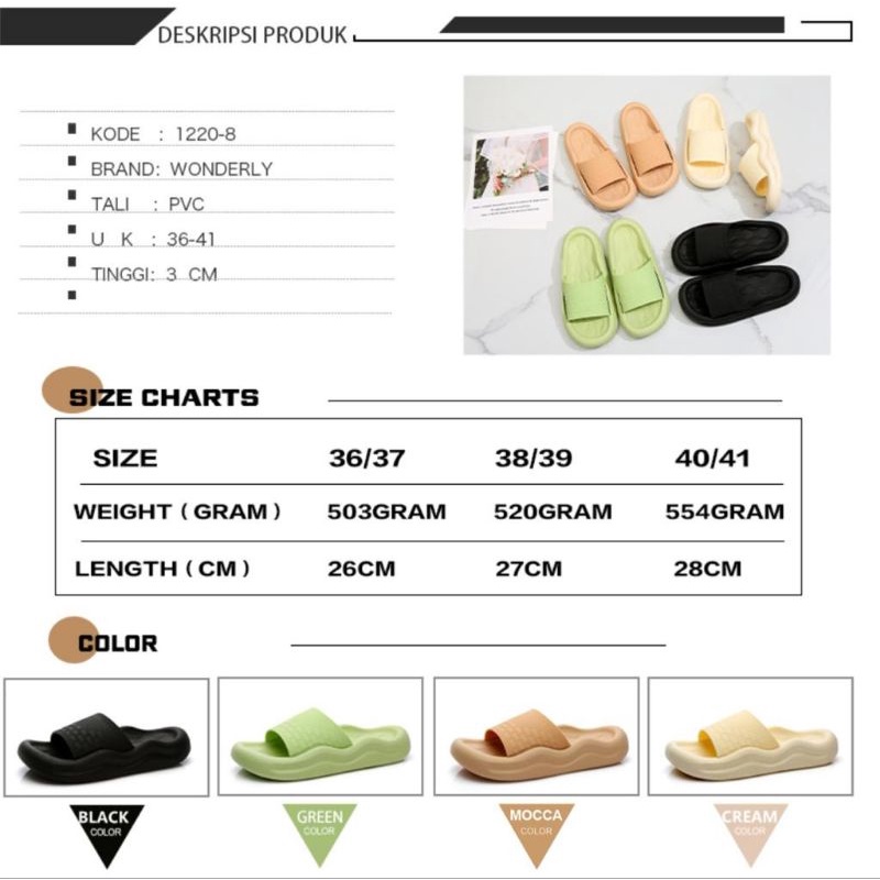 1220-8 [WONDERLY] Sendal Wanita Selop Jelly / Sandal Slop Wanita Karet / Sandal Slides / Slides Wanita / Sandal Unik