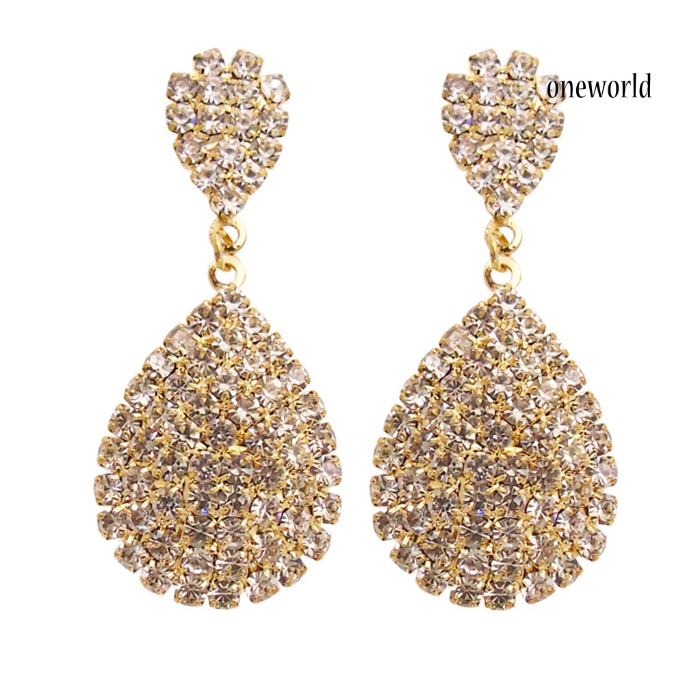 OW# Women Creative Charm Water Drop Shaped Earrings Rhinestone Decoration Jewelry