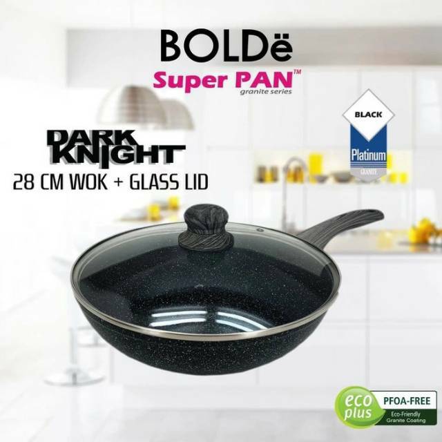 Wok Pan Granite BOLDe 28cm+Tutup Kaca-Wajan-Panci-Anti Lengket