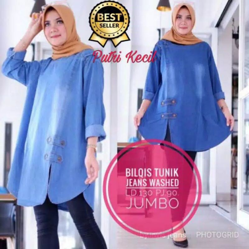 SIZE EXTRA JUMBO LD BESAR!! BILQIS TUNIK MATT JEANS WASH