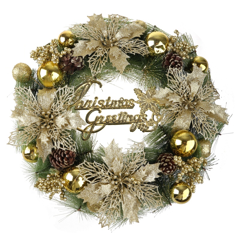 Karangan Bunga Poinsettia Metalik Glitter Buatan Model Gantung Untuk Natal