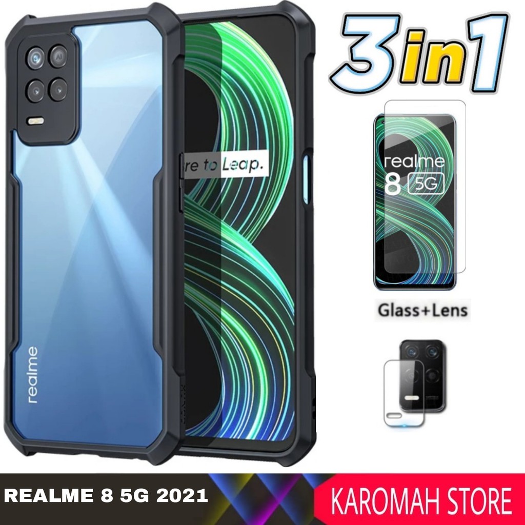 Case Realme 8 5G Shocprof Tpu Tranparan+Tg Bening+Tg Camera