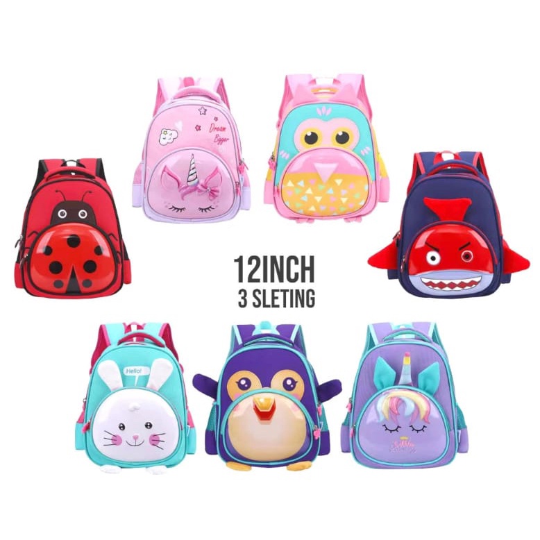 PROMO Premium 10.10 TAS RANSEL ANAK PEREMPUAN KARAKTER KARTUN ANIMAL TK / PAUD 12&quot; GAMBAR HEWAN GEMEZ dan JAGOAN BINTANG EMBOS TIMBUL IMPORT ( Animal Gemez Luwi Cat Max DINO Dinosourus Happy 12&quot;  )