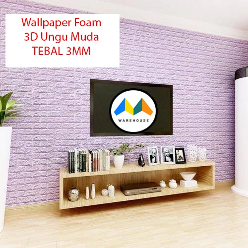 MW Wallpaper Foam Ungu Muda Bata 3D Bata Warna Ungu Muda Premium Wall Paper Sticker Tebal 3MM