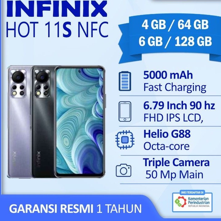 INFINIX HOT11S NFC HOT 11S HOT11 S HOT 11 S NFC RAM 6GB 6/128 6 128 ROM 128GB GARANSI RESMI 1TH ORIG