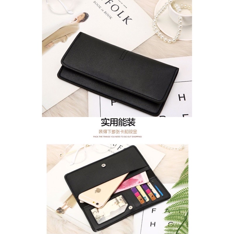 DOMPET PANJANG SIMPLE BLACK IMPORT KULIT SINTETIS WANITA