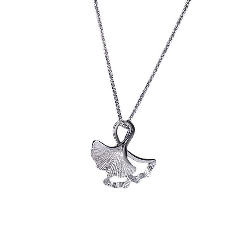 FerenHongXia Kalung Rantai Liontin Daun ginkgo Bahan alloy Warna silver Ala Korea Untuk Wanita