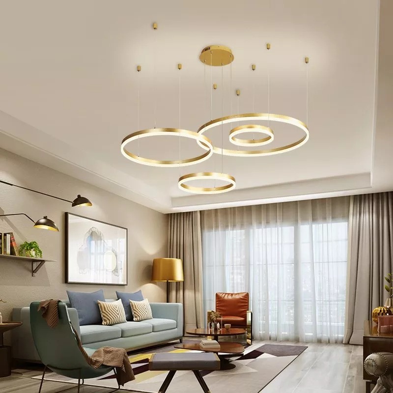 Lampu Gantung Hias Mewah Luxury Premium Minimalis Modern 4 Ring - Gold Mewah dan Elegant