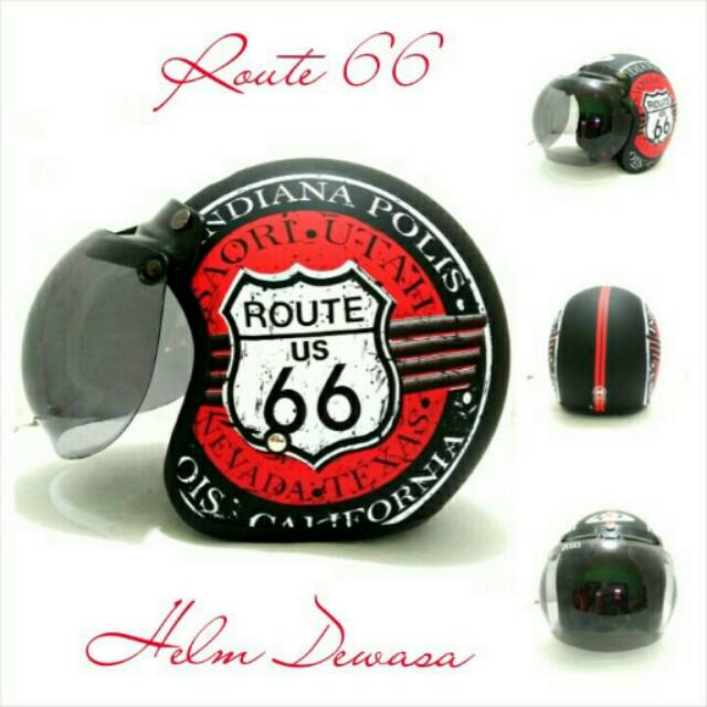 Helm Bogo Retro SNI JPN Route 66 Hitam Merah