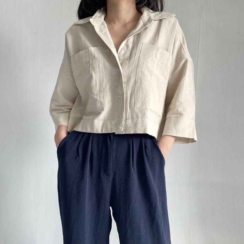 Kemeja Wanita Linen / Croptop Shirt / Outer Linen / Atasan Wanita