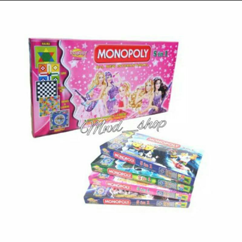 ( BISA COD ) Monopoly 5 In 1 Monopoli, Halma, Catur, Ular Tangga, Ludo Permainan Papan Monopoly 5in1 4in1