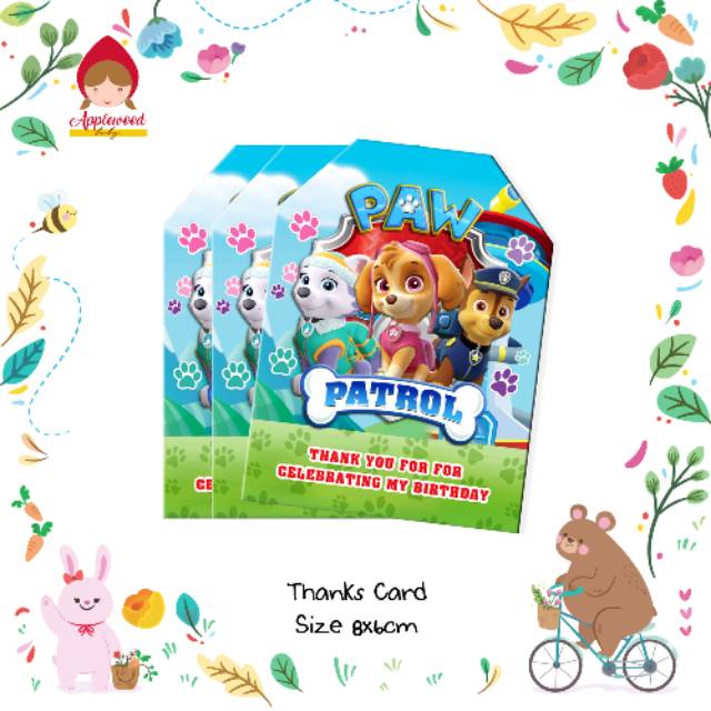 Thanks Card / Kartu Souvenir / Souvenir Tag / Kartu Ucapan Terima Kasih  Paw Patrol
