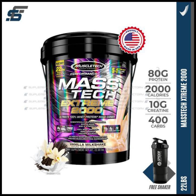 Masstech Extreme 2000 22 Lbs Mass Tech Muscletech Gainer  - chocolate brownie Ksd368