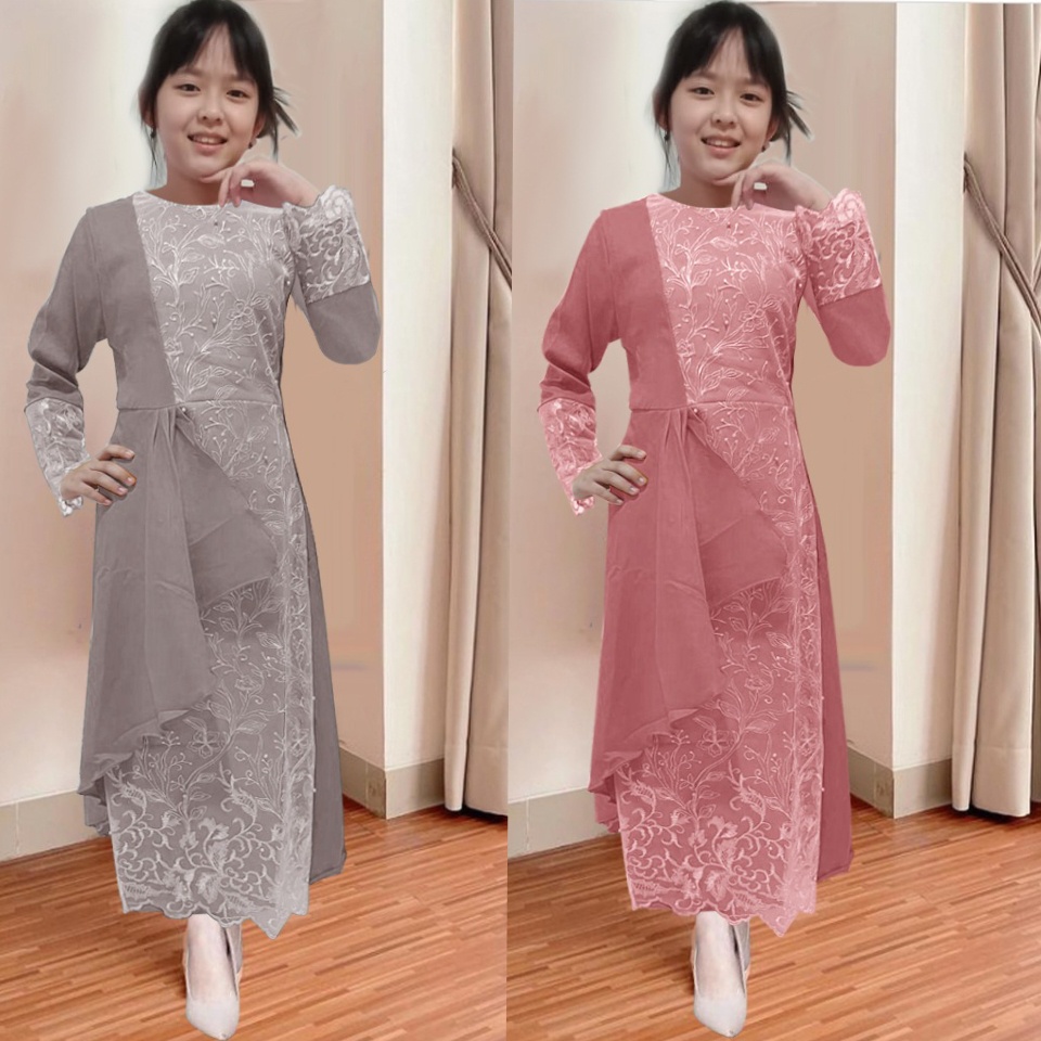 GAMIS ANAK CEWEK COUPLE / USIA 1 - 14 TAHUN / DRESS BRUKAT MIX CREPE POLOS