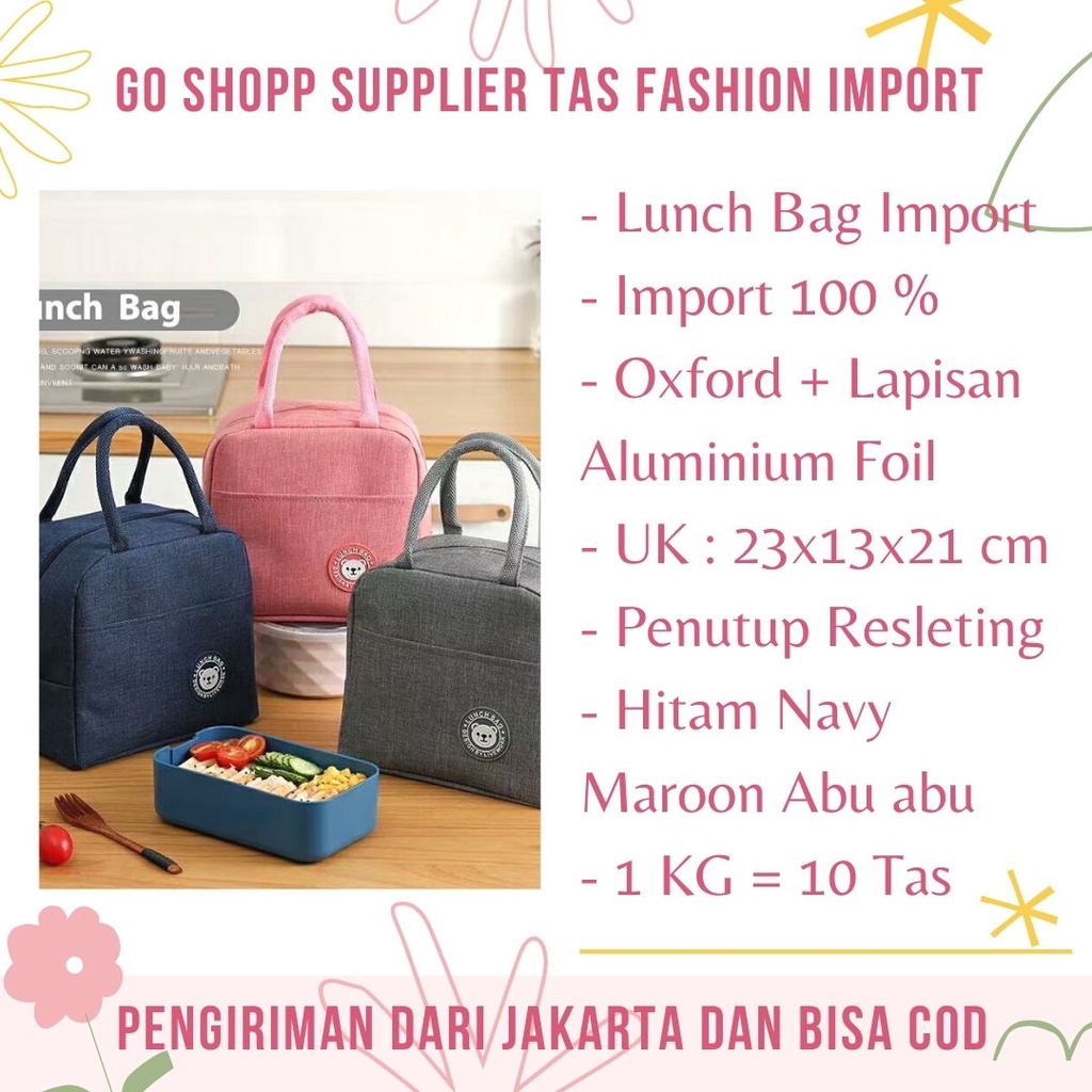 Lunch Bag Tas Bekal Sekolah Anak Kantor Import - Tas Bekal Dewasa dan Anak Import Model Terbaru - Tas Bekal Makanan Aluminium Foil - Lunch Bag Serbaguna [LB01]