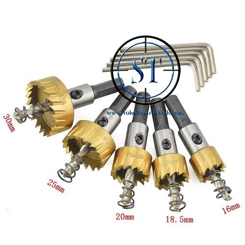 5 Set Mata Bor Carbide Wrench Tip HSS Drill Bits Hole Saw Metal Alloy Gold Shank Wrench Lubang Isi 5 Pcs