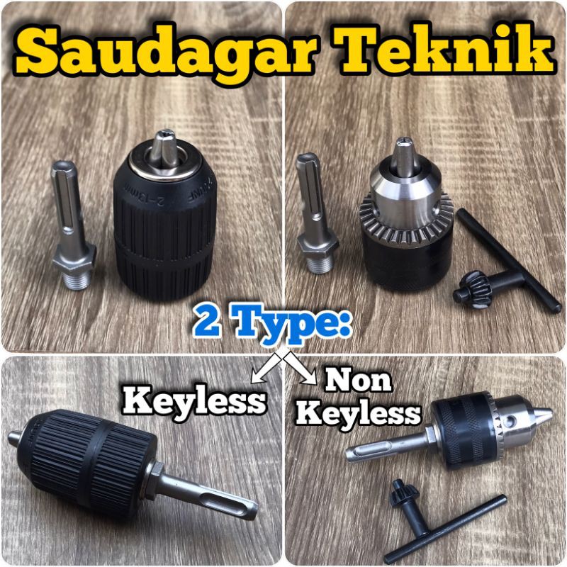 Adaptor SDS Plus + Kepala Bor 13nm Keyless Chuck Drill 13 mm