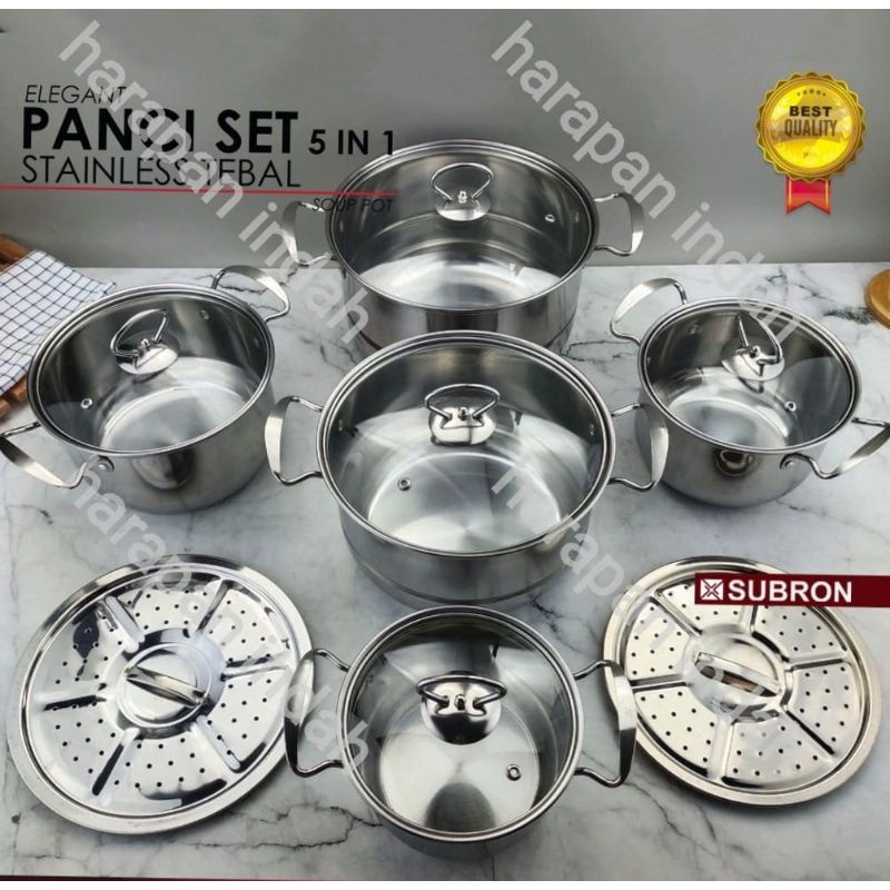 PANCI SET ISI 5 PCS STAINLESS tutup KACA +STEAMER KUKUSAN 2pcs