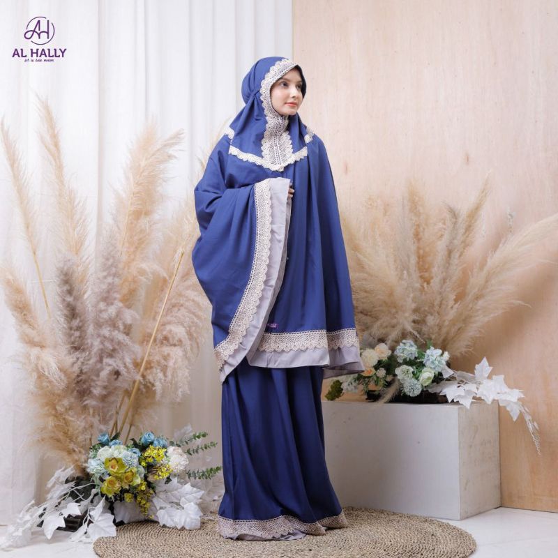 (COD) Tebaru Mukena Al Hally 03 Putih, Blue, Benhur ll Mukena Renda Tali  Dewasa Katun adem ORI