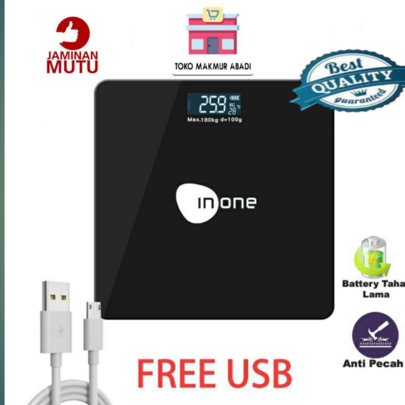 Timbangan Badan Digital With USB Charging Anti Pecah