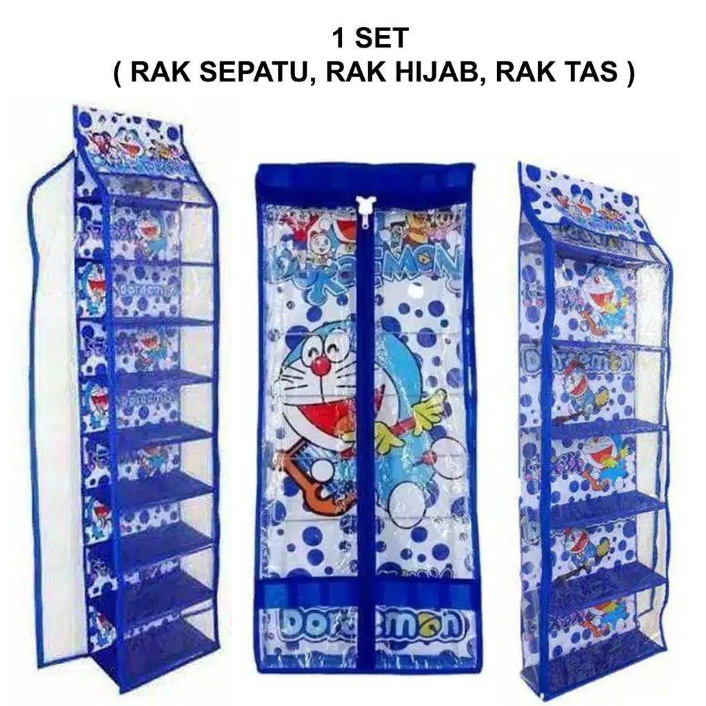 RAK SET 4 IN 1 ( Rak Tas ,Rak Sepatu , Rak Jilbab , Rak kosmetik ) gantung-biru 3 in 1