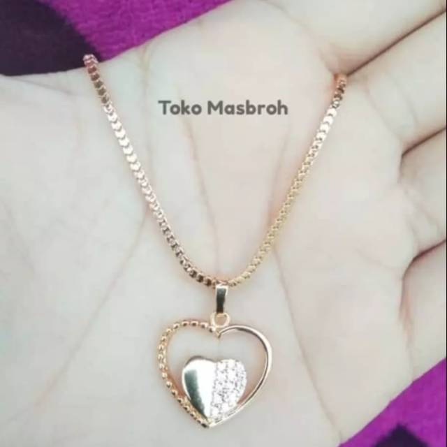 Kalung Milano Kaca + Liontin Love Permata