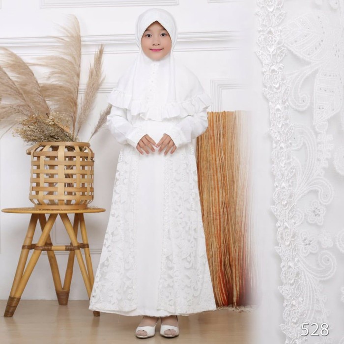 baju gamis putih anak perempuan bahan wolfis 528 - 4