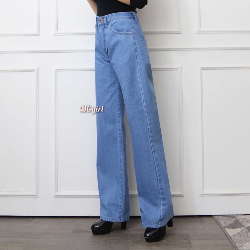 MC girl - Kulot Panjang Jeans Warna Biru Muda Wanita / Celana Jeans Kulot Boyfriend Light Blue / Kaki Lebar