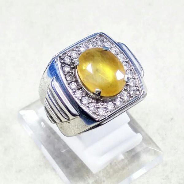 CINCIN BATU AKIK PERMATA NATURAL YELLOW SHAPPIRE CORUNDUM RING ALPAKA SUPER MEWAH GLAMOUR INDAH