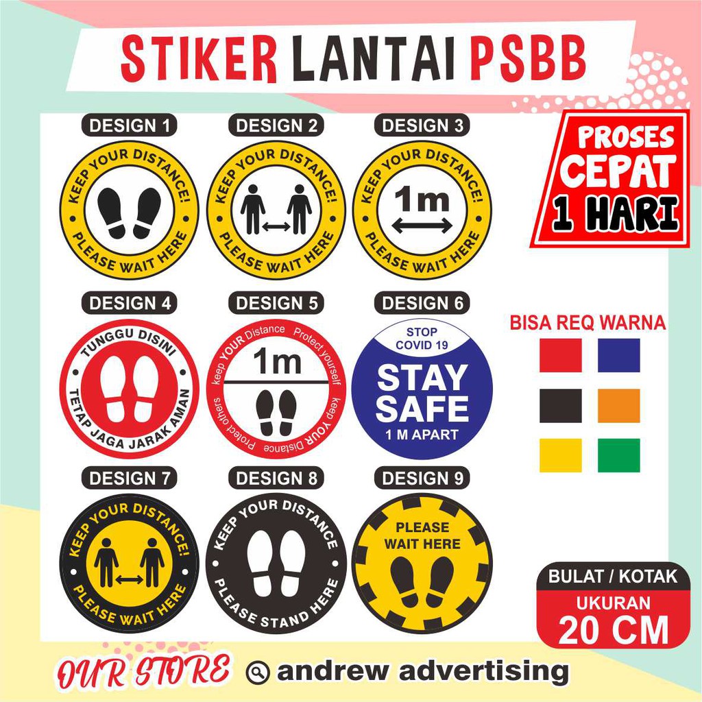 Stiker Lantai Jaga Jarak social distancing 20 cm / Stiker Lantai PSBB COVID