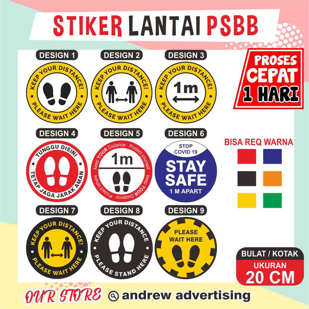 Stiker Lantai Jaga Jarak social distancing 20 cm / Stiker Lantai PSBB COVID