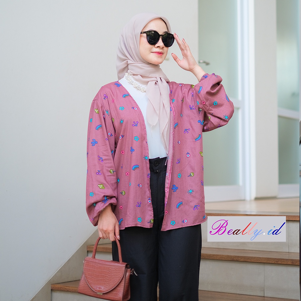 KIYOWO OUTER LENGAN BALON / OUTER KOREAN / OUTER KATUN RAYON VISCOSE MOTIF / OUTER WANITA / CARDIGAN MOTIF