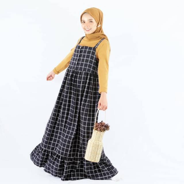 Overall dress kotak kancing
