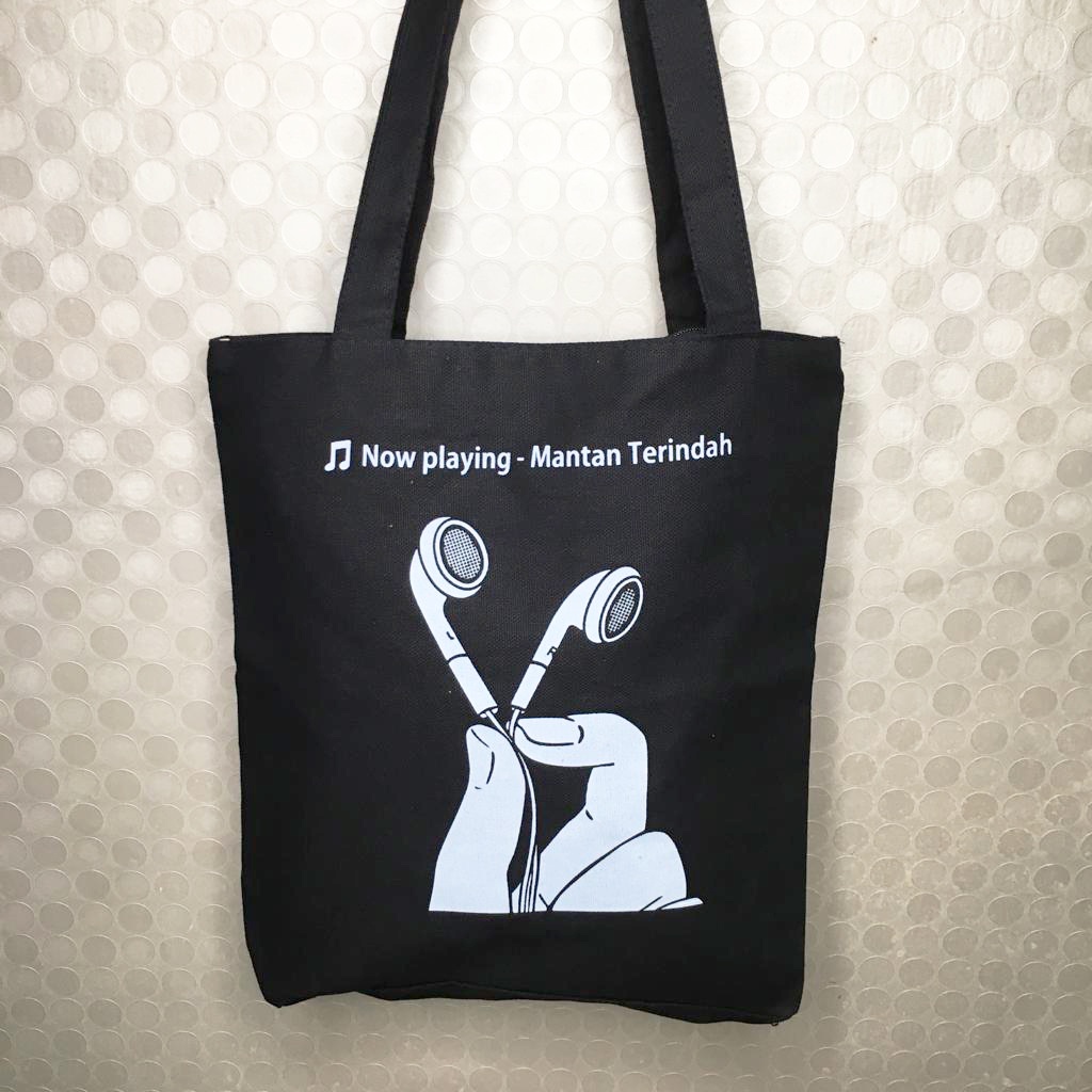 Totebag Resleting Canvas Warna Hitam/ Tas Kuliah/ Tas Murah/ Tas Wanita