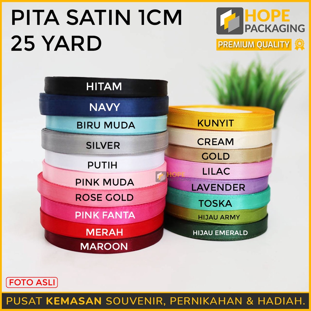 Termurah Pita Satin 1CM  25 YARD 1Roll Warna Pastel Pita Bucket Bunga Untuk Kotak Kado , Craft , Souvenir