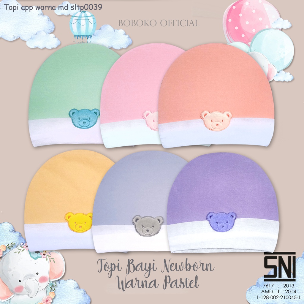 BOBOKO Topi Bayi Newborn Warna Pastel 0-3 bulan