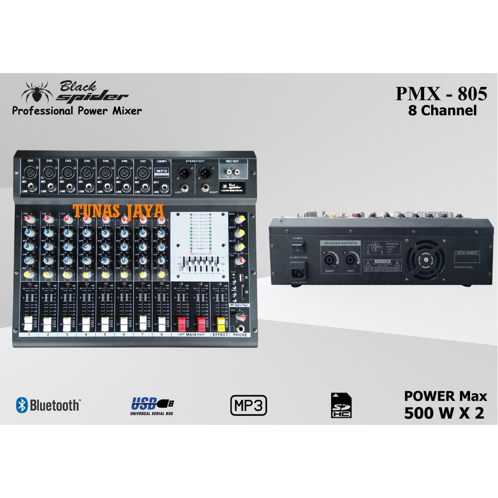 Power Mixer Blackspider Bluetooth PMX805/ PMX 805 (8 Channel)