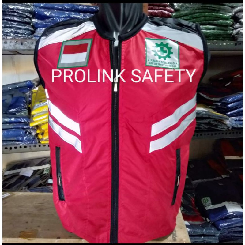 ROMPI SAFETY HSE MERAH HITAM BAHAN FULL TASLAN RESLETING FREE LOGO K3 BENDERA ZERO ACCIDENT