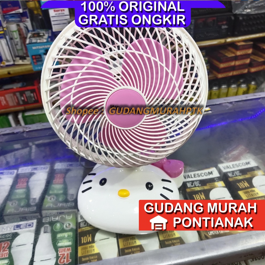 Kipas Angin Karakter Hellokitty Desk fan Welhome Putih Pink PROFAN SWING bisa menoleh