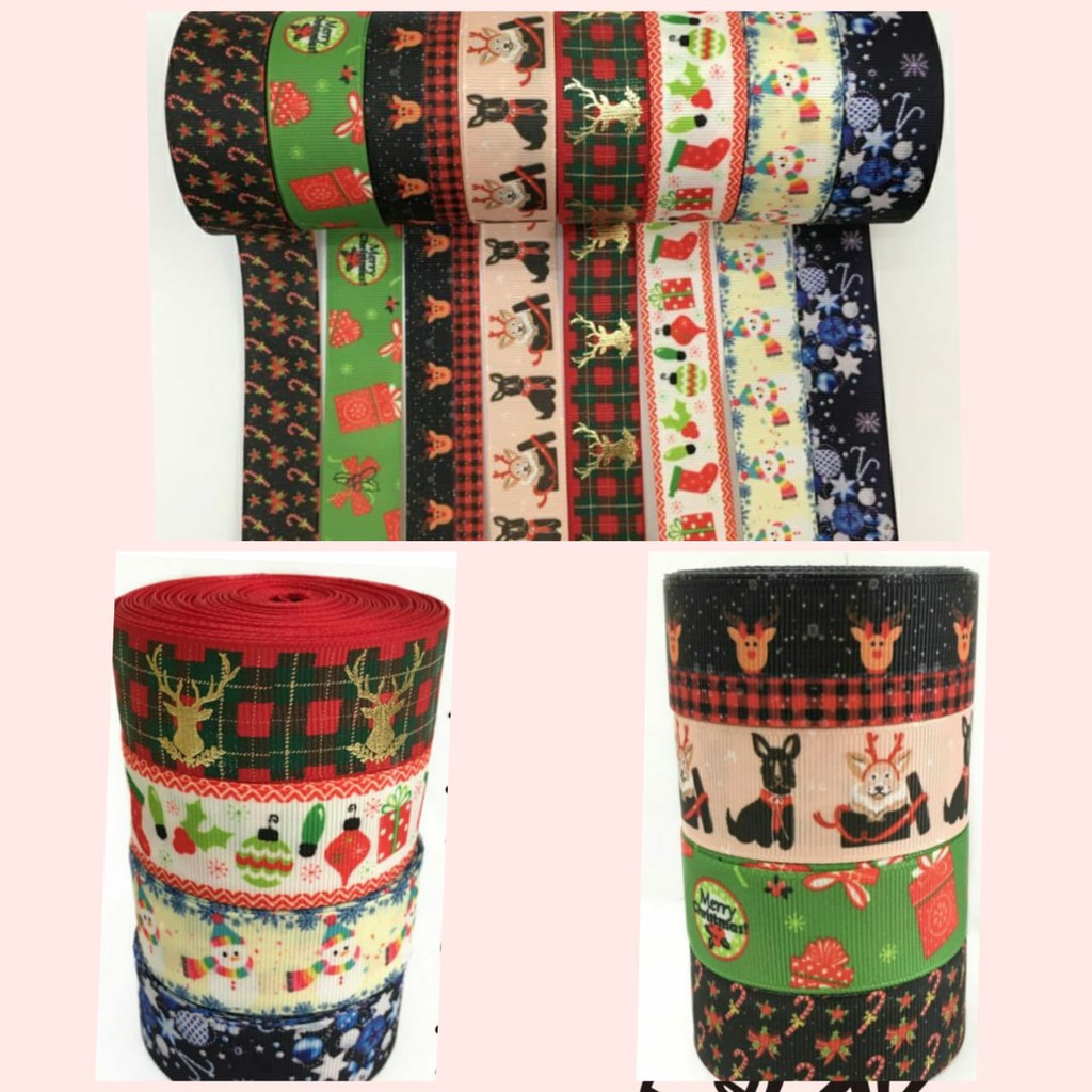 1 Yard -  PITA KADO  HAMPERS MOTIF NATAL | PITA GROSGRAIN CHRISTMAS 2.5 CM