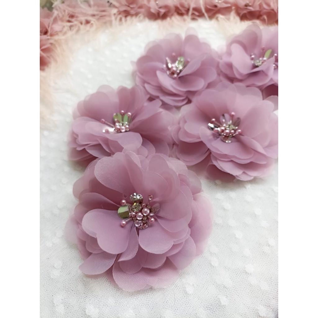 aplikasi bunga organza/semanggi jumbo payet/12cm & 10cm/payet/kebaya/