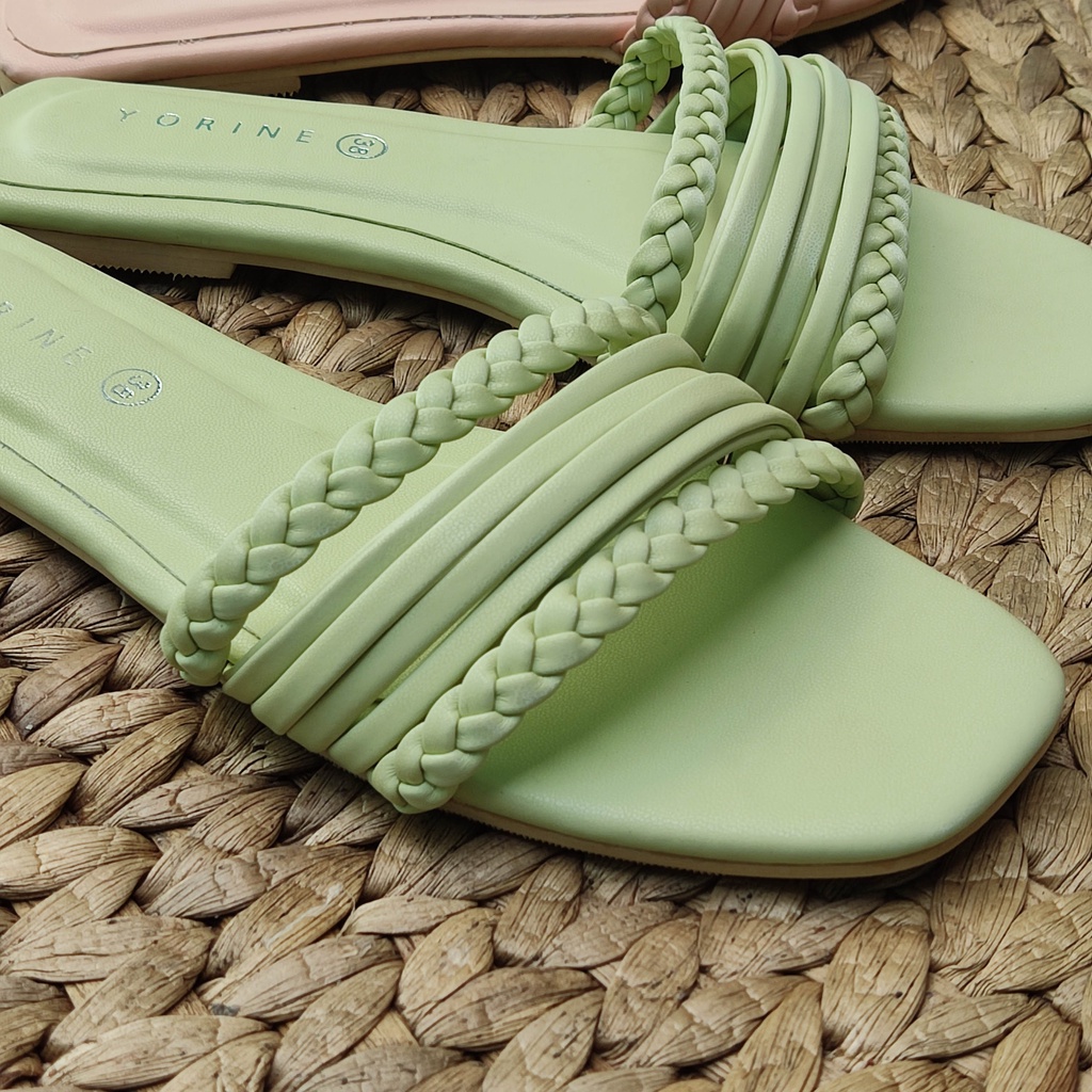 Sandal Flat Cewek Model Tali Kepang Teplek Model Kekinian Casual MULAN