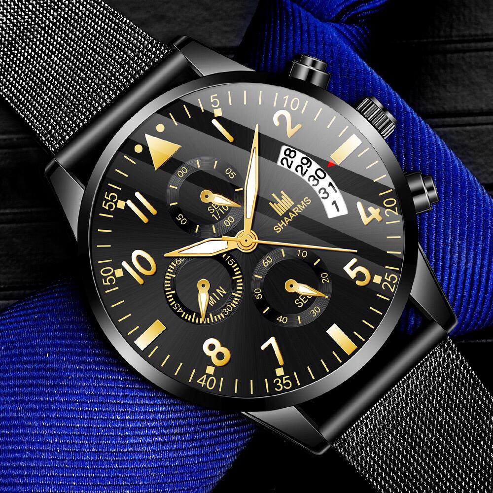 (BISA BAYAR DITEMPAT) Jam Tangan SHARMS Pria Strap Stainless tali pasir Kalender Model Casual Cowok- jam tangan 100% import dan model terbaru 2023