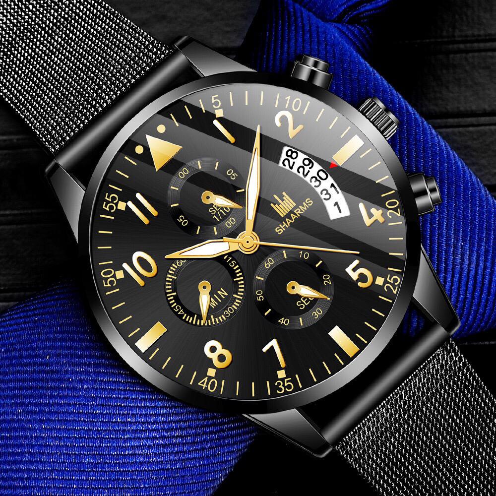 SHARMS Jam tangan pria Water Resistant Stainless Steel tali pasir WATCH Quartz