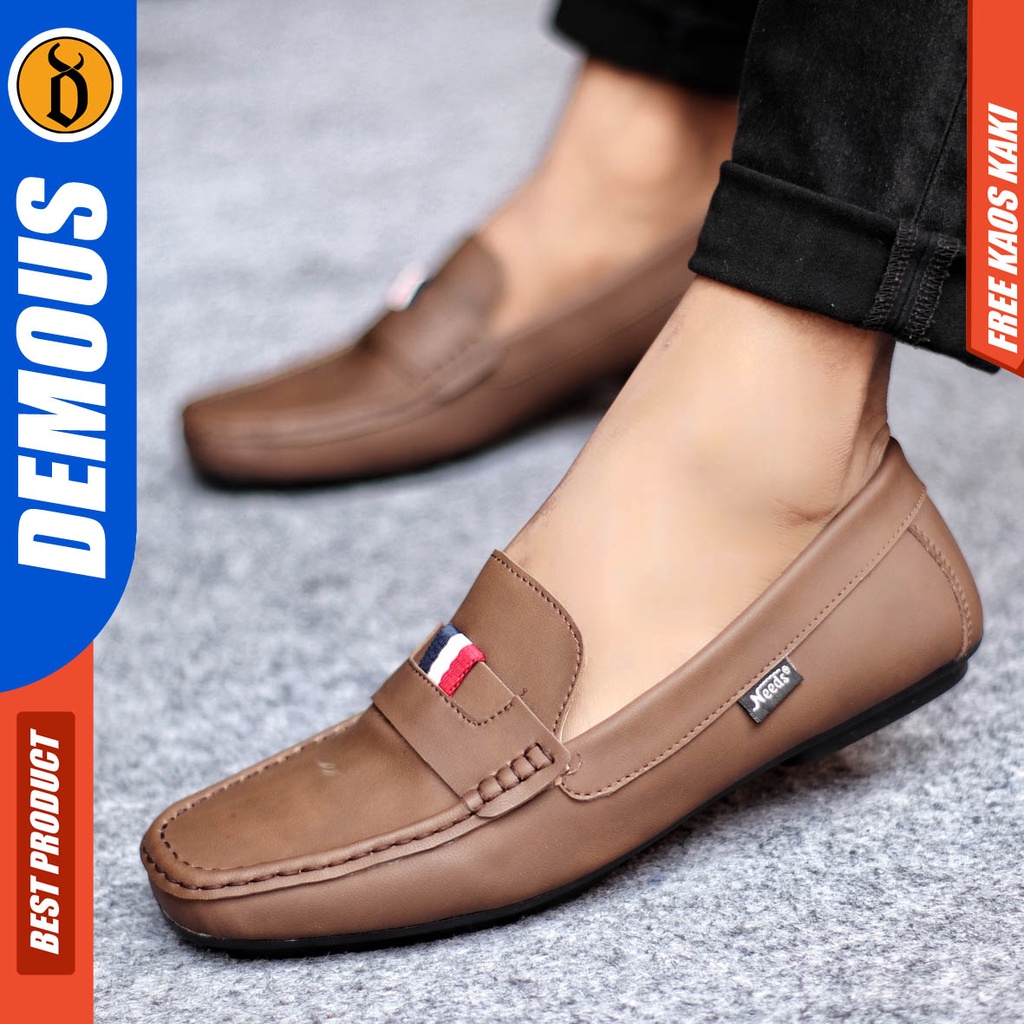 Demous Frans Sepatu Slip on Pria Santai Casual Formal Kulit Pu Kerja Hitam