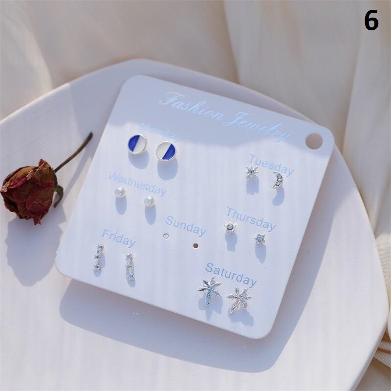 ⭐ JKTMART ⭐Anting Aksesoris Fashion Mutiara Earrings Wanita 6 Pasang Tusuk Simple COD A022-MOTIF 6