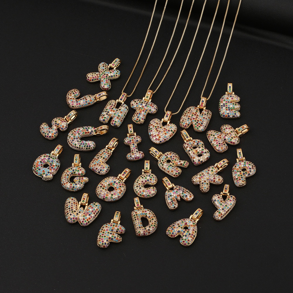 Colorful zircon ornamen aksesoris Bahasa Inggris huruf kalung liontin