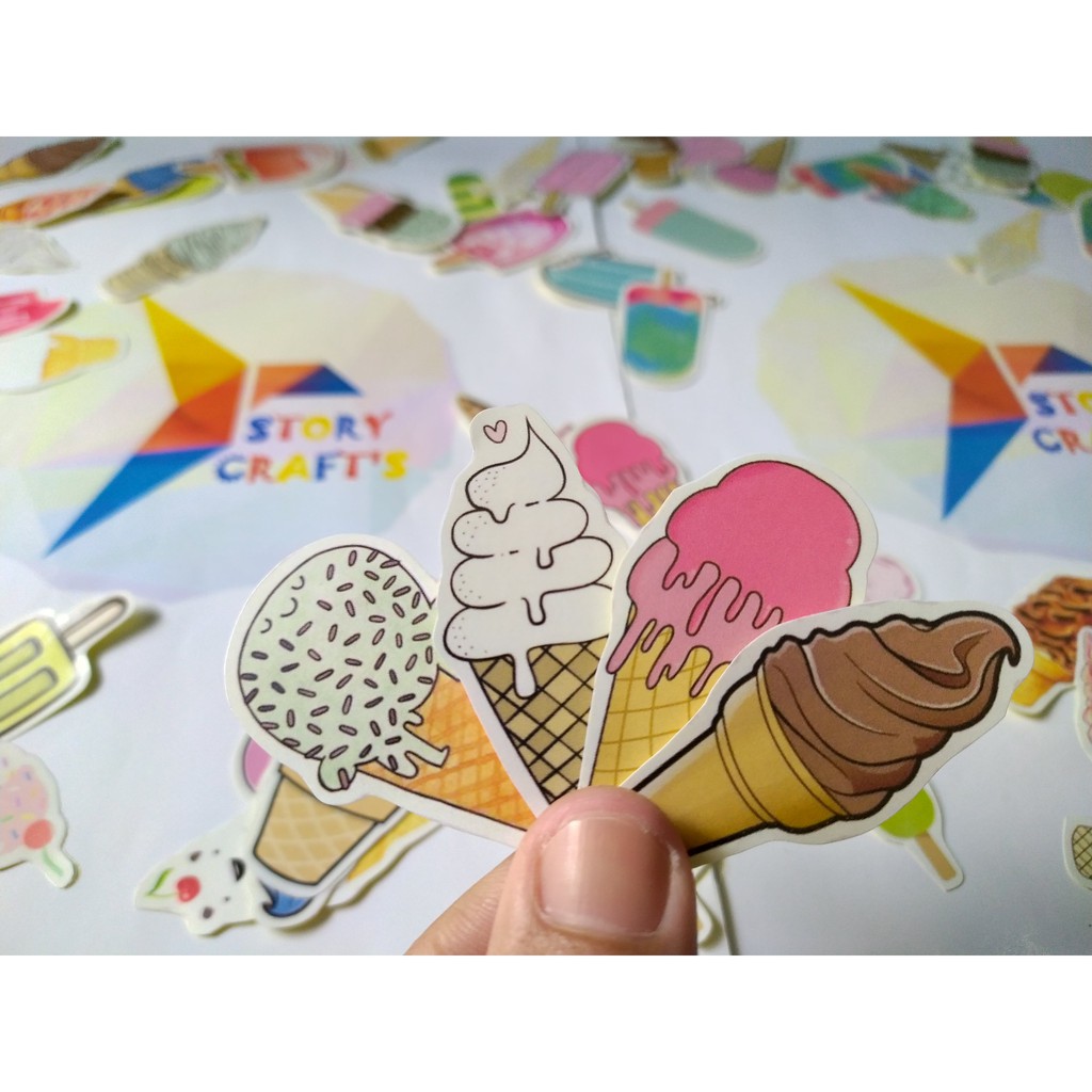 Sticker Ice Cream Es Krim Lucu Imut Bahan Glosy Chromo Murah | Shopee