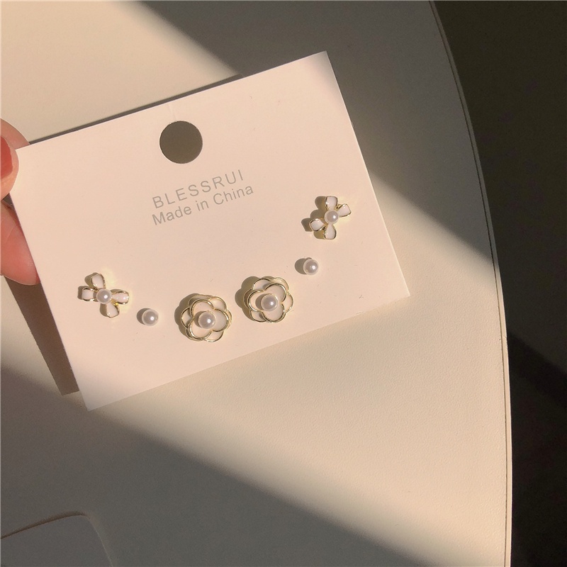 Set Anting Stud Mutiara Camellia Bahan S925 Silver Gaya Elegan Untuk Wanita