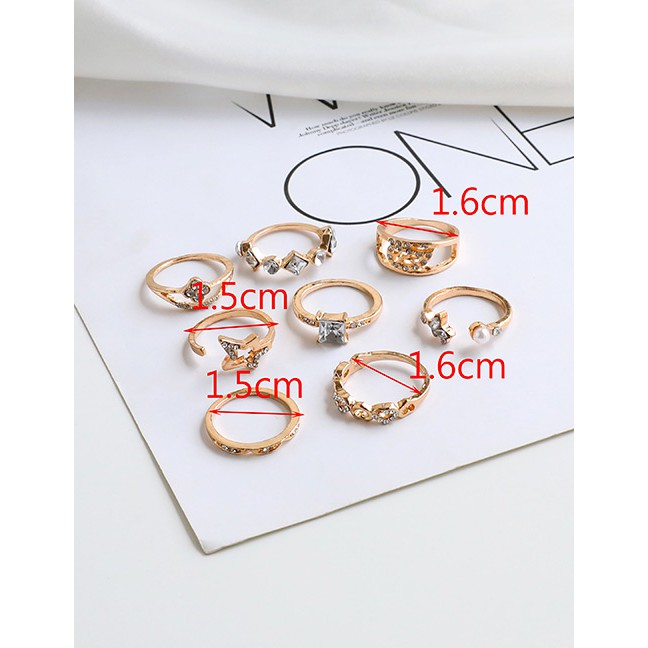 LRC Cincin Set Fashion Golden Alloy Diamond Leaf Five-pointed Star Ring Set K39443
